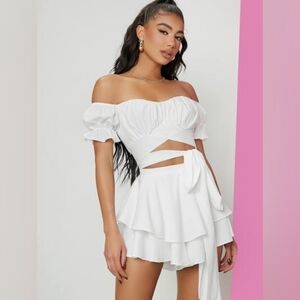 NWT SHEIN White Flutter Sleeve Bustier Crop Top